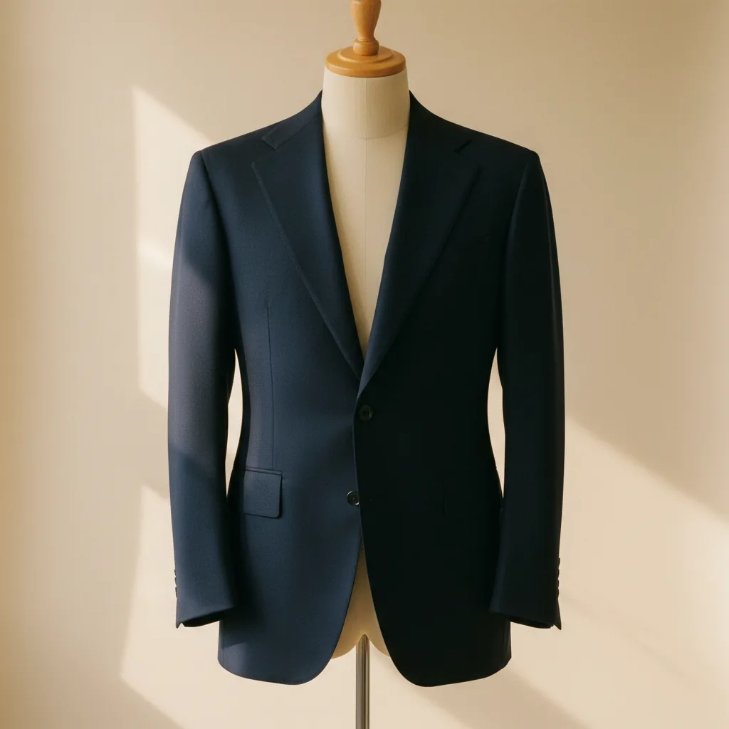 The Statesman — Milano · Midnight Navy · Peak · 2-button · Dormeuil Tonik · Burgundy Silk